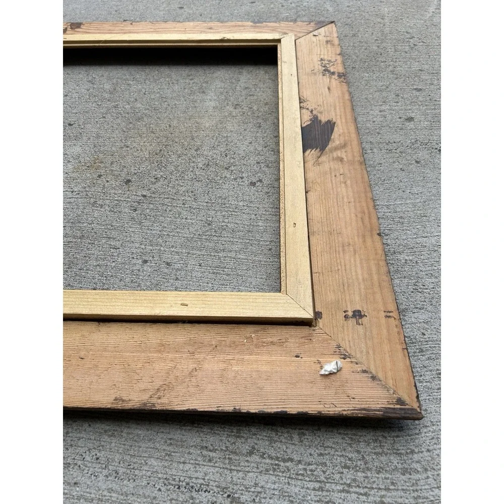 Vintage Large Wood Picture Frame Gold Green Linen Liner 20x30 Mexico